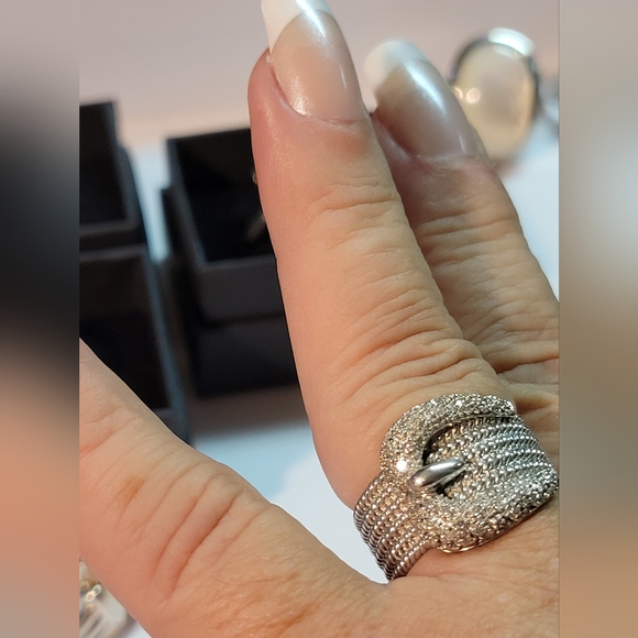 JTV 925 Sterling Silver, CZ Buckle Style Ring Size 8 - Picture 8 of 9